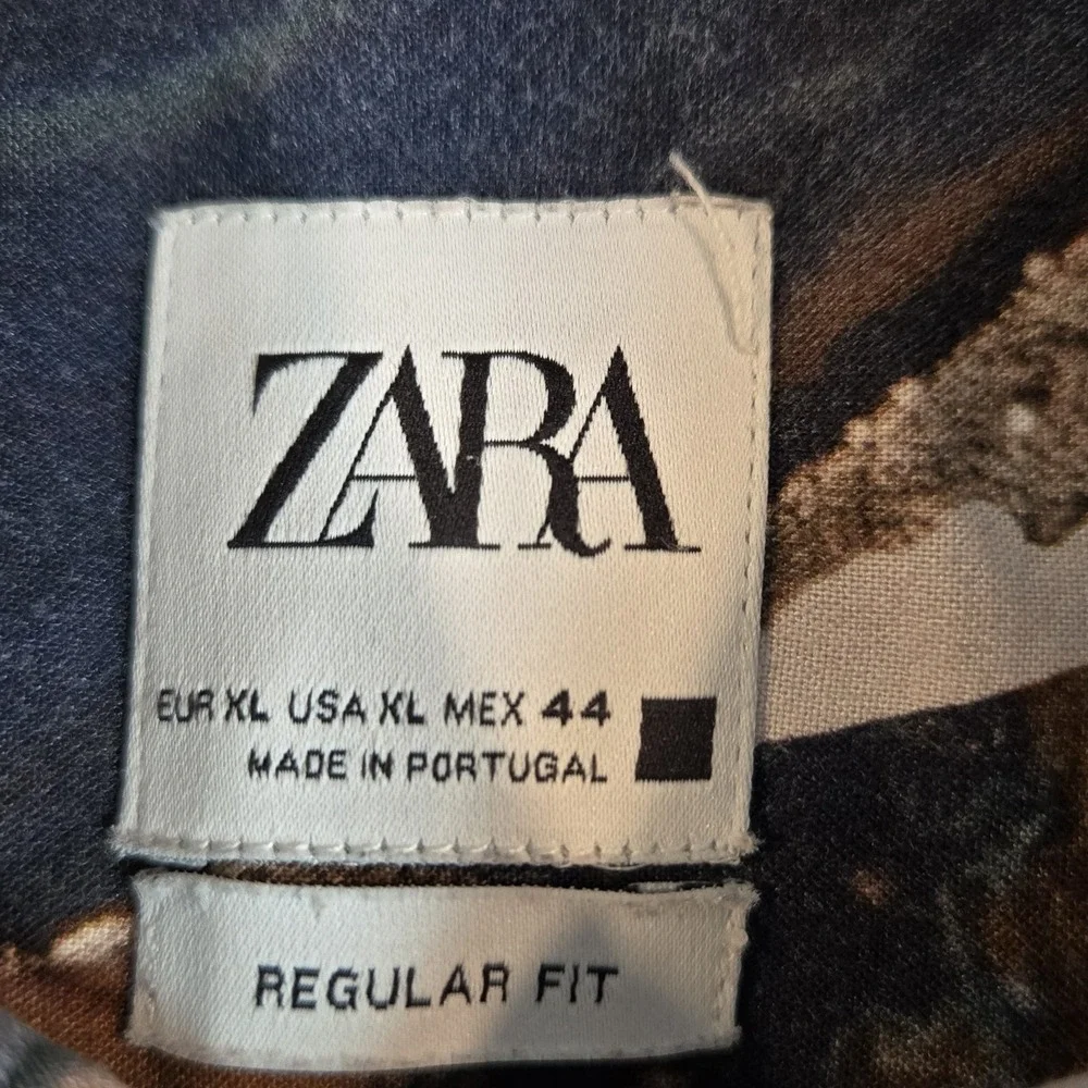 Zara Relaxed Fit Abstract Marble Effect Button Up Shirt Mens Size XL Long Sleeve